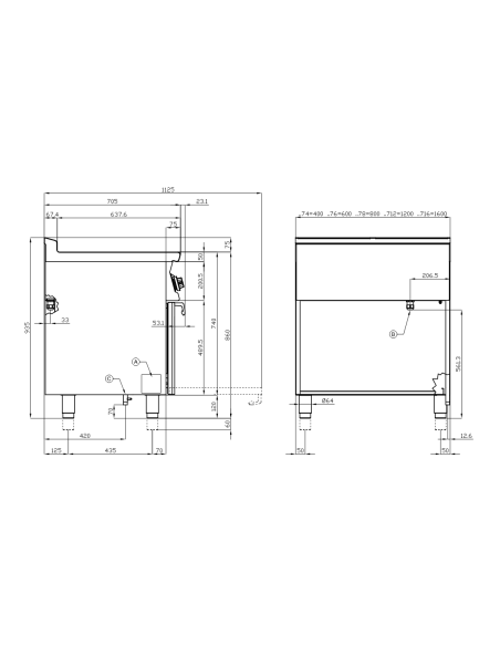 Professional Gas Cooker - Plate with 2 Burners and Electric Ventilated Oven - cm 80 x 70.5 x 90 h