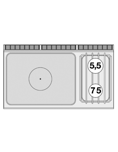 Professional Gas Cooker - Plate with 2 Burners and Static Electric Oven - cm 120 x 70.5 x 90 h