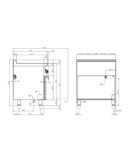 Professional Gas Cooker - Plate with 2 Burners and Static Electric Oven - cm 120 x 70.5 x 90 h