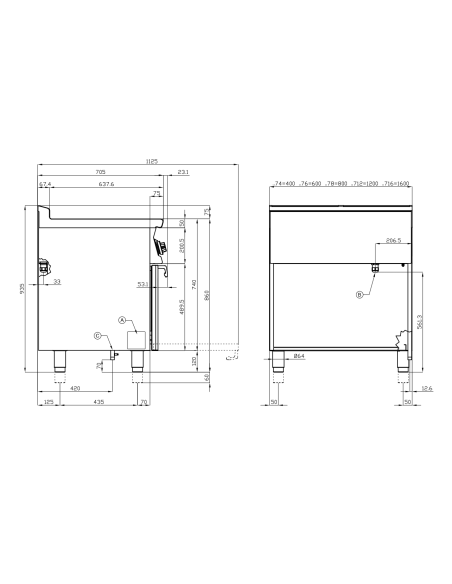 Professional gas stove - Plate with 4 burners and static electric oven - cm 120 x 70.5 x 90 h