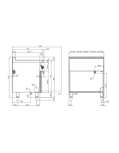 Professional gas stove - Plate with 4 burners...