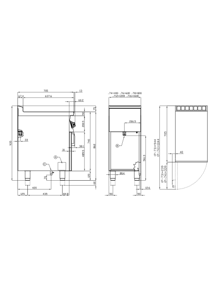 Professional gas stove - Plate with open compartment - cm 40 x 70.5 x 90 h