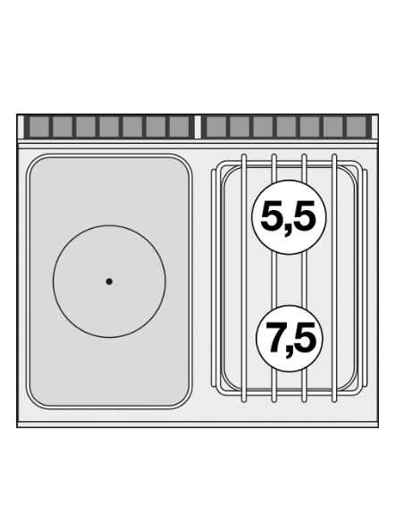 Cucina professionale a gas - Tuttapiastra con 2 fuochi e vano aperto - cm 80 x 70,5 x 90 h