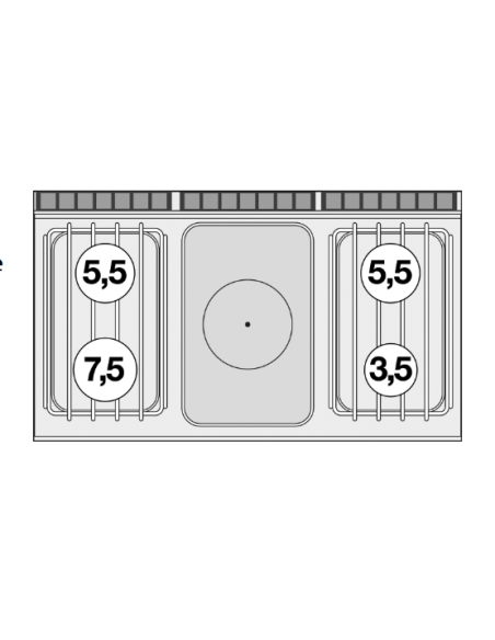 Cucina professionale a gas - Tuttapiastra con 4 fuochi e vano aperto - Cm 120 x 70,5 x 90 h