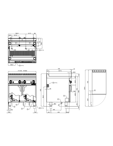 Professional gas pasta cooker - Capacity tank 25 liters + 25 - cm 80 x 70.5 x 90 h