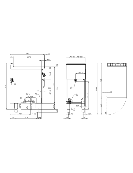 Baño maría profesional a gas para cuencos N° 1 x GN 2/1 H 15 - cm 80 x 70,5 x 90 h
