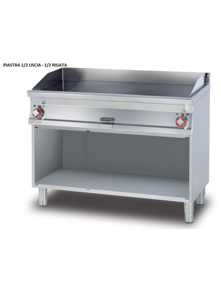 Fry top eléctrico profesional con placa 1/2 lisa 1/2 estriada de acero - cm 120 x 70,5 x 90 h