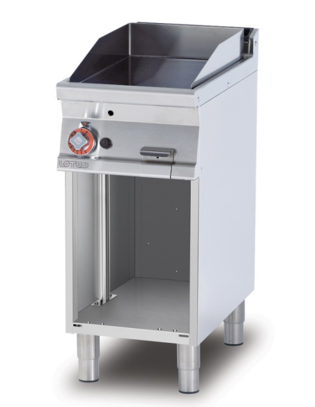 Fry top de gas profesional con placa lisa y compartimento abierto - cm 40 x 70,5 x 90 h