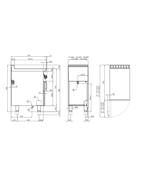 Professional gas fry top with smooth chrome plate and open compartment - cm 60 x 70.5 x 90 h