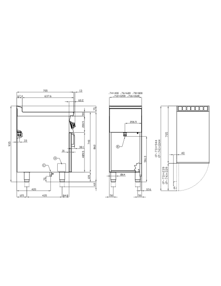 Fry top de gas profesional con placa 1/2 lisa 1/2 acanalada de acero y compartimento abierto - cm 60 x 70,5 x 90 h