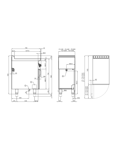 Fry top de gas profesional con 1/2 Placa lisa 1/2 Placa acanalada cromada y compartimento abierto - Cm 80 x 70,5 x 90 h