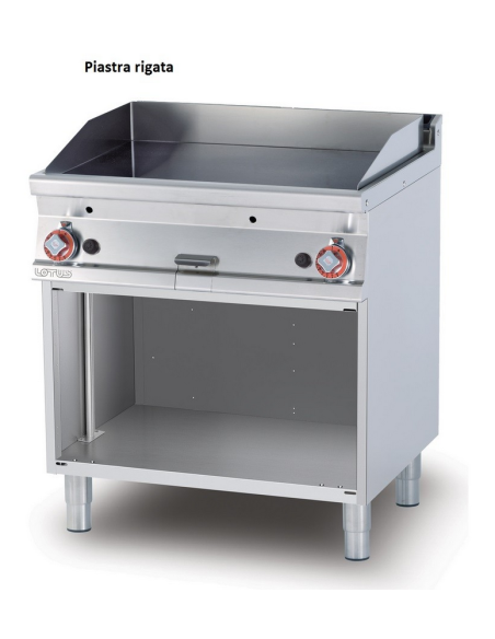 Professional gas fry top with steel grooved plate and open compartment - Cm 80 x 70.5 x 90 h