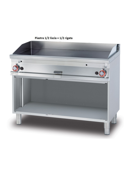 Fry top de gas profesional con 1/2 Placa lisa 1/2 Placa acanalada cromada - cm 120 x 70,5 x 90 h