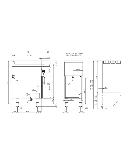 Fry top de gas profesional con placa cromada lisa y compartimento abierto - cm 120 x 70,5 x 90 h