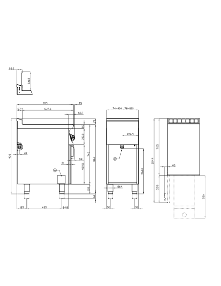 Friggitrice a gas professionale - Capacità vasche 13+13 lt - cm 80 x 70,5 x 90 h