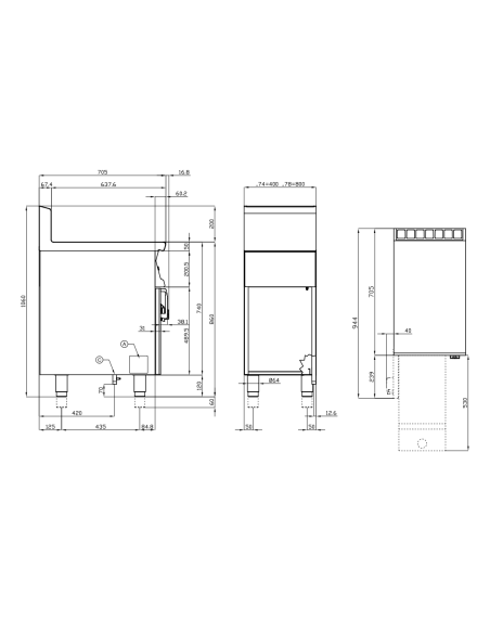 Friggitrice a gas professionale - Capacità vasche 18+18 lt - cm 80 x 70,5 x 90 h