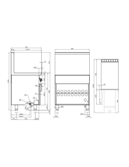 Gas deep fryer for pastry shops with tap - Capacity tank dimensions: lt 45 - cm 80 x 70.5 x 90 h