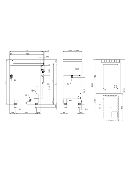 Professional Electric Braising Pan - Freestanding and Multifunctional - Enclosed Compartment with Doors - cm 80 x 70.5 x 90 h