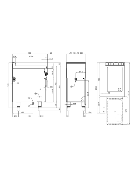 Brasiera a gas professionale - Fissa e Multifunzione - Vano chiuso con sportello - cm 40 x 70,5 x 90 h
