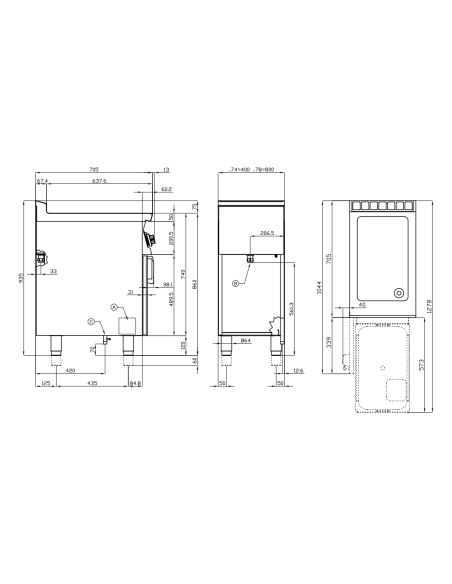 Brasiera a gas professionale - Fissa e Multifunzione - Vano chiuso con sportelli - cm 80 x 70,5 x 90 h