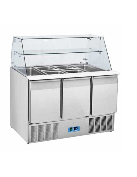 Complete Kebab Kit with 3-Door Saladette, 6-Burner Gas Gyros, Chrome Fry Top and 9+9L Fryer