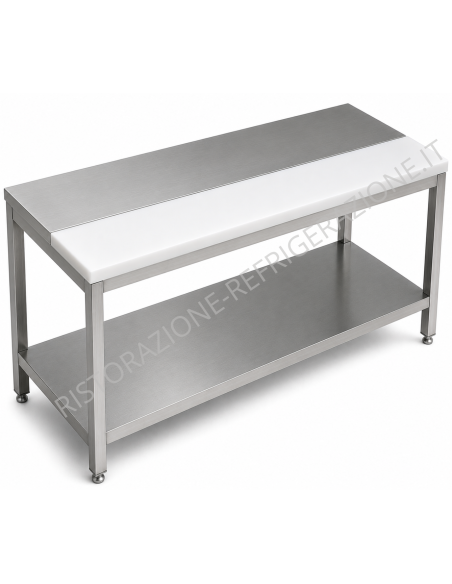Tavolo con ripiano AISI 304 - 1/2 piano polietilene 1/2 acciaio - Profondità 80