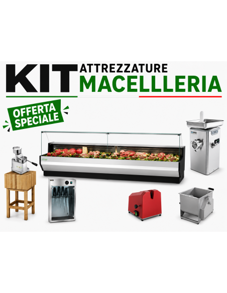 Complete Butchery Kit with Refrigerated Meat Grinder, Display Counter and Wall Rail