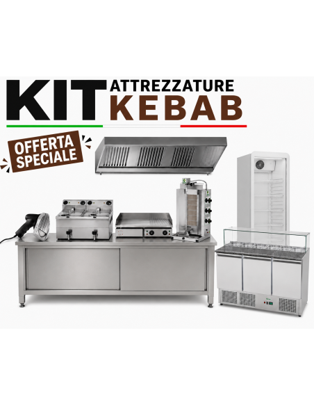 Complete Kebab Kit with Refrigerated Saladette, Electric Gyros, Fry Top and Double Fryer