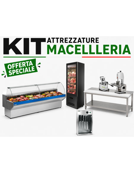 Kit Completo para Carnicería con Mostrador Refrigerado, Vitrina de Maduración y Picadora Refrigerada