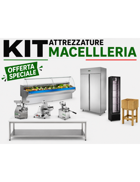 Kit Completo Macelleria con Banco Alimentare, Tritacarne 400 kg/h e Armadio Frigorifero 1400 Lt