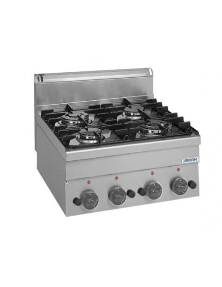 400 L fridge, 5 GN2/3 oven with stand, 4-burner range, gas griddle and 8+8 L fryer, table 210 cm, powered hood 200 cm