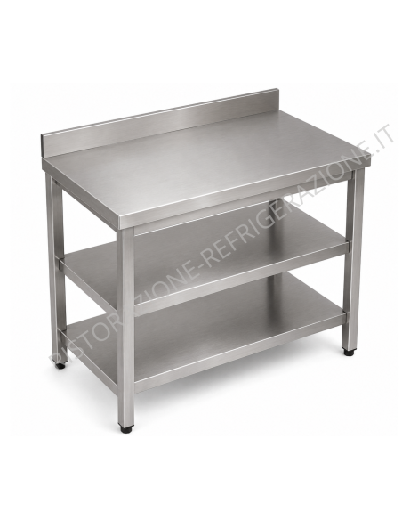 Table with 2 shelves AISI 304 - Alzatina - Depth 70 - Square legs