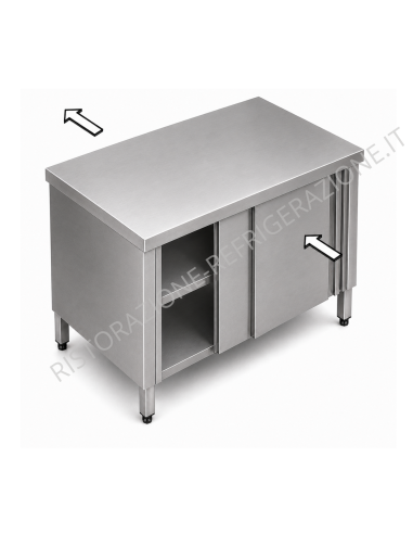 Cupboard table AISI 304 - Depth 70 - Opening on...