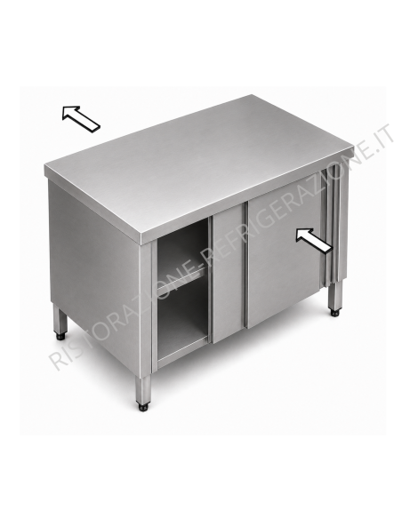Cupboard table AISI 304 - Depth 70 - Opening on two sides - Square legs
