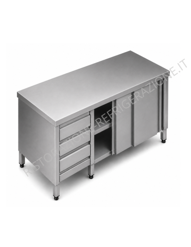 Cupboard table AISI 304 - Depth 70 - 3 vertical...