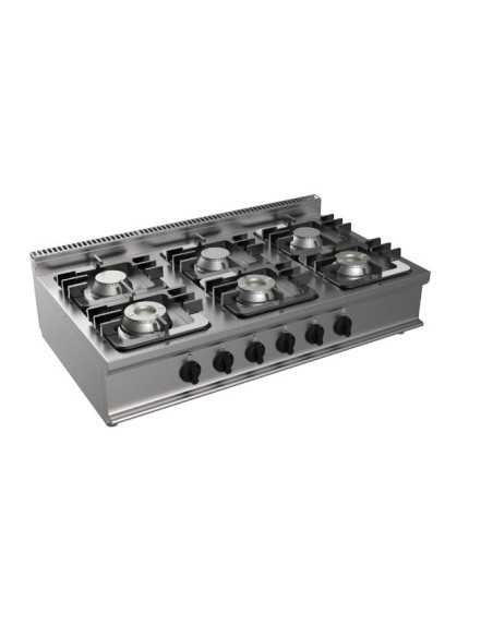 Gas pasta cooker 13 L with baskets, griddle, 6 gas burners, blast chiller, sink, gas oven, fridge table 178 cm, gas fryer 8+8 L