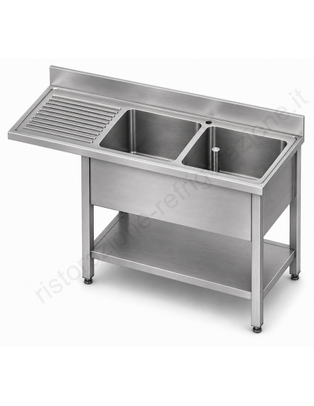 Eviers cantilever - Estante - Profundidad 70 - N. 2 tanques - Gotero izquierdo