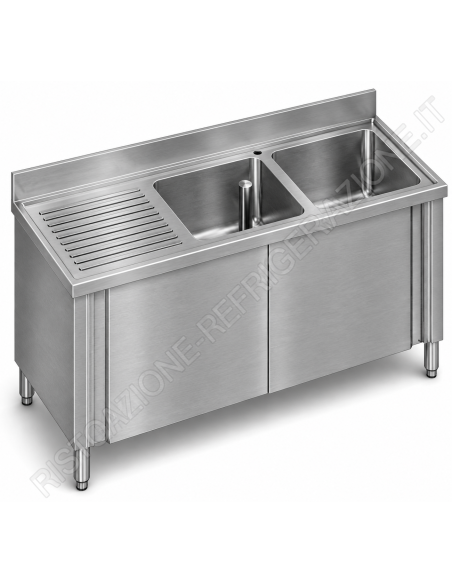 Locked sink - Depth 60 - N. 2 tanks - Left drier