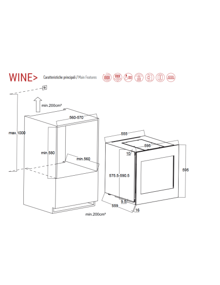 Vetrina refrigerata per vino 63 litri doppia temperatura – cm 55.5 x 55.9 x 59.5 h