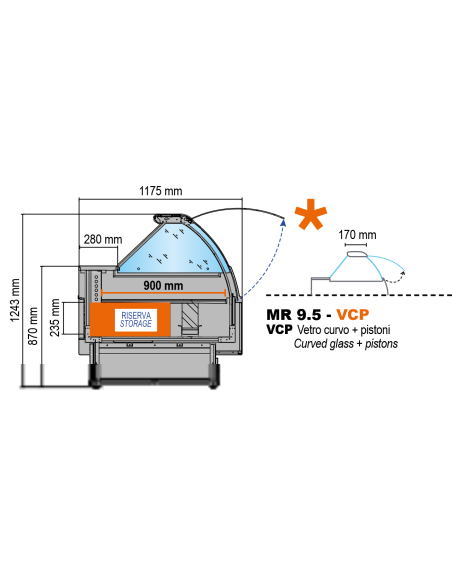 Refrigerated food counter For cured meats, cheeses, and delicatessen items - Exhibition floor cm 90 - Length cm 104