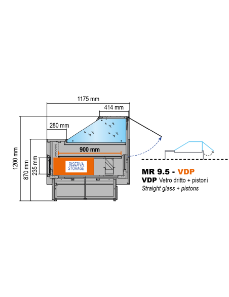 Banco alimentare refrigerato per salumi formaggi e gastronomia - Piano espositivo cm 90 - Lunghezza cm 200
