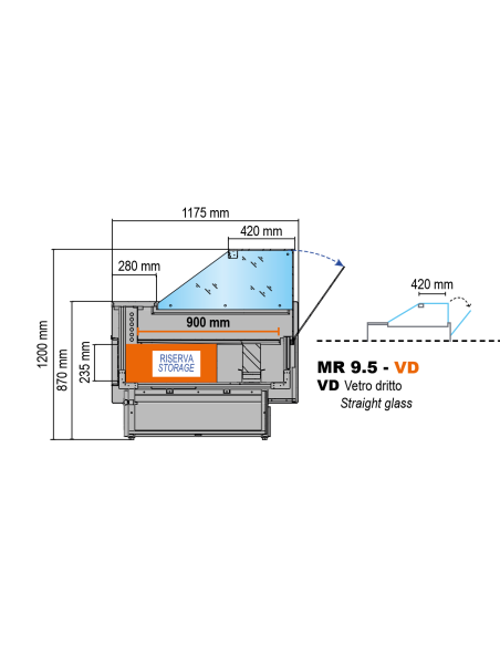 Refrigerated food counter For cured meats, cheeses, and deli products - Exhibition floor cm 90 - Length cm 383