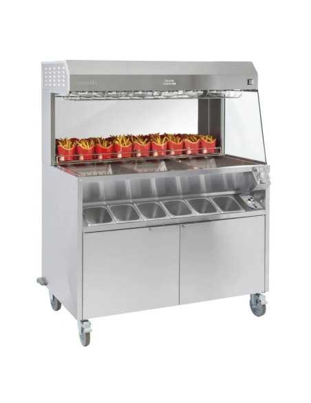 Professional Dual Heat French Fry Warmer with 6 Infrared Lamps and Storage Cabinet