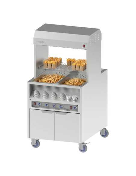 Professional Pass-Through French Fry Warmer with 8 Independent Sauce Warmers and Storage Cabinet