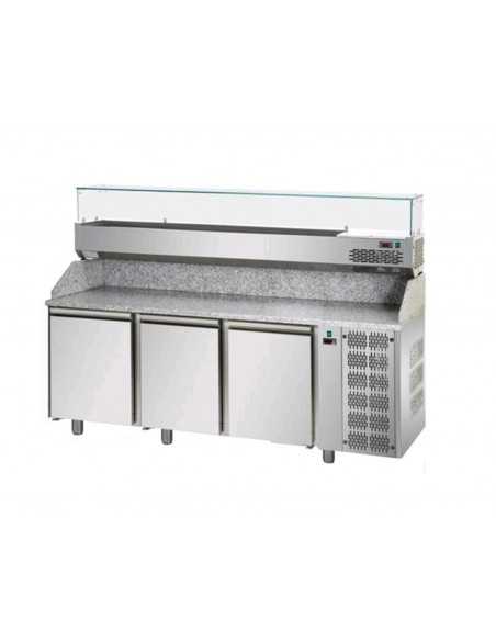 Banco pizza con 3 porte - Vetrina - cm 216 x 80 x 149/159 h