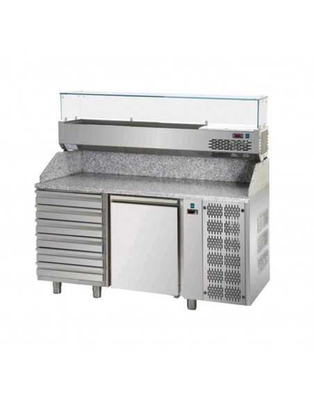 Mostrador para pizza 1 puerta y 6 cajones - Vitrina - cm 152 x 75 x 149/156 h