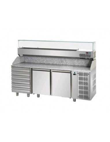 Banco pizza 2 porte e 6 cassetti - Vetrina - Cm 200 x 75 x 149/156 h