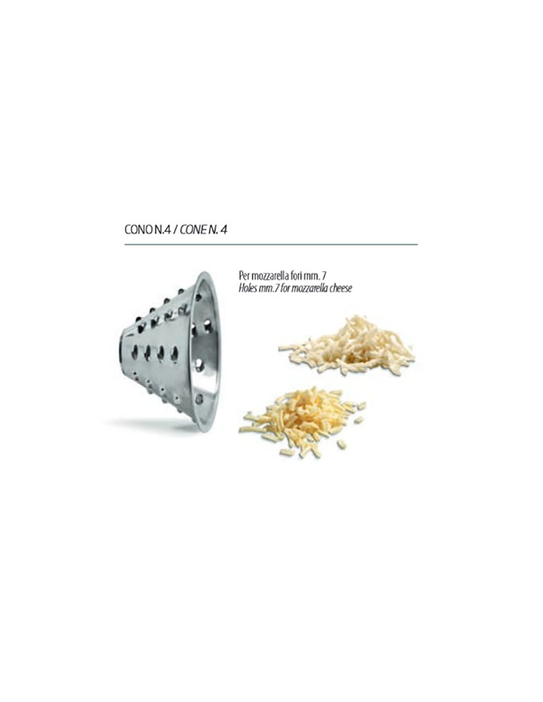Cone steel mozzarella choppers - Hole 7 mm - For shredding mozzarella