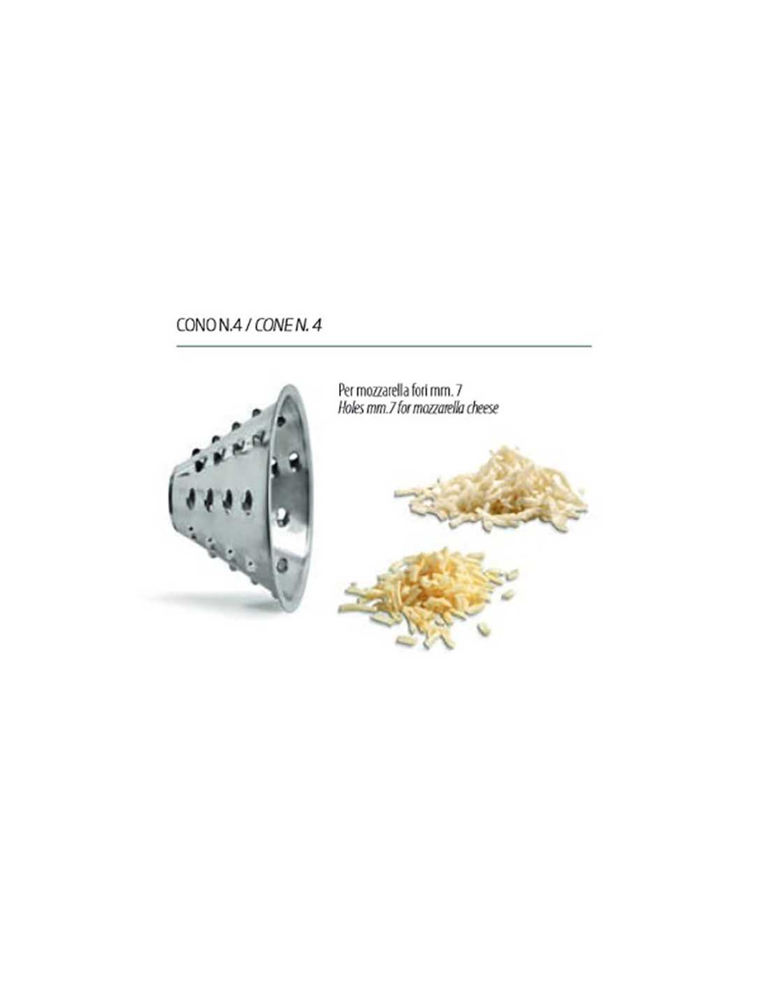 Cono inox tagliamozzarella - Foro mm 7 - Per sfilacciare mozzarella