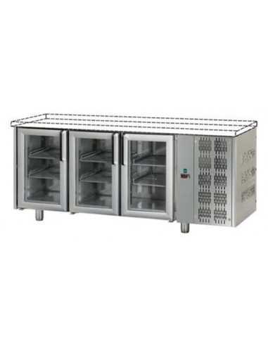 Tavolo refrigerato - Senza piano - N.3 Porte vetro - cm 187 x 70 x 80/87 h